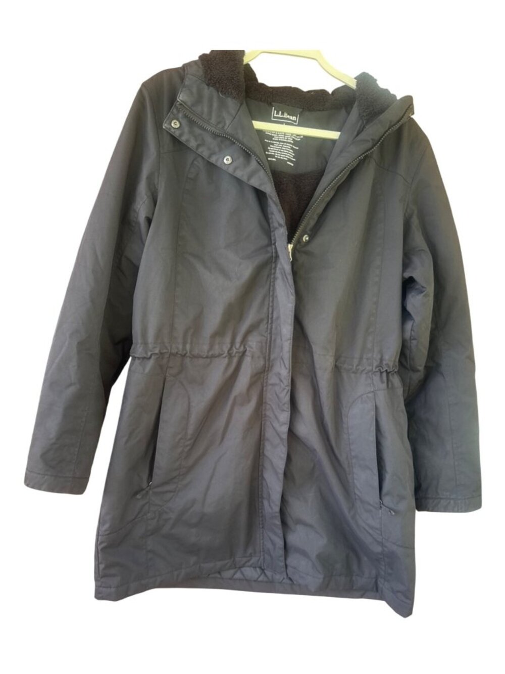 L.L.Bean Women's Black Hooded Fleece Lined Winter Warmer Coat Size L
